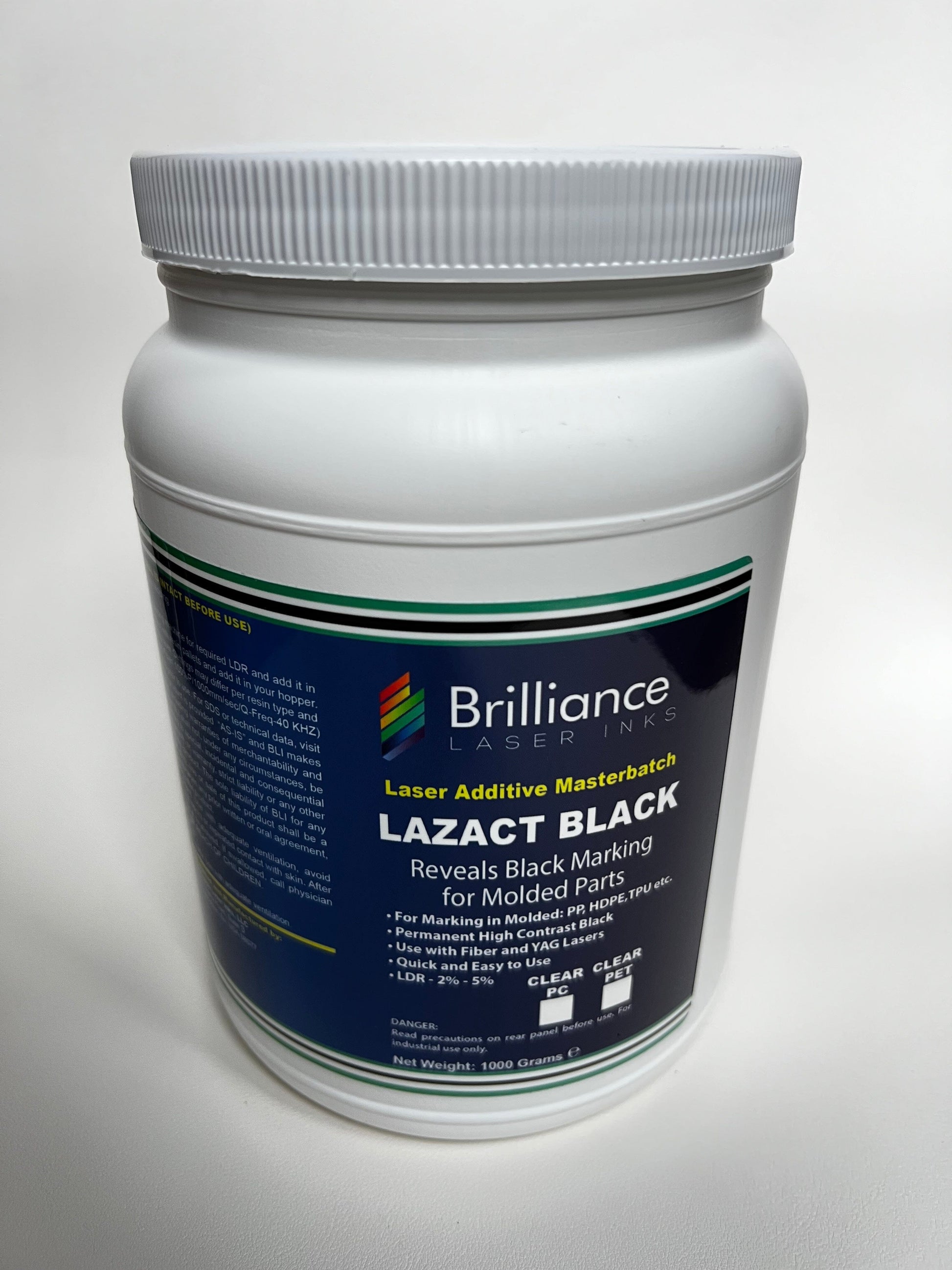 Lazact Black - Laser Activated Additive for Molded Plastic Parts- Reveals Black Permanent Marking with Fiber Laser - 1 KG - Prints Black Plastics Brilliance Laser Inks, LLC 