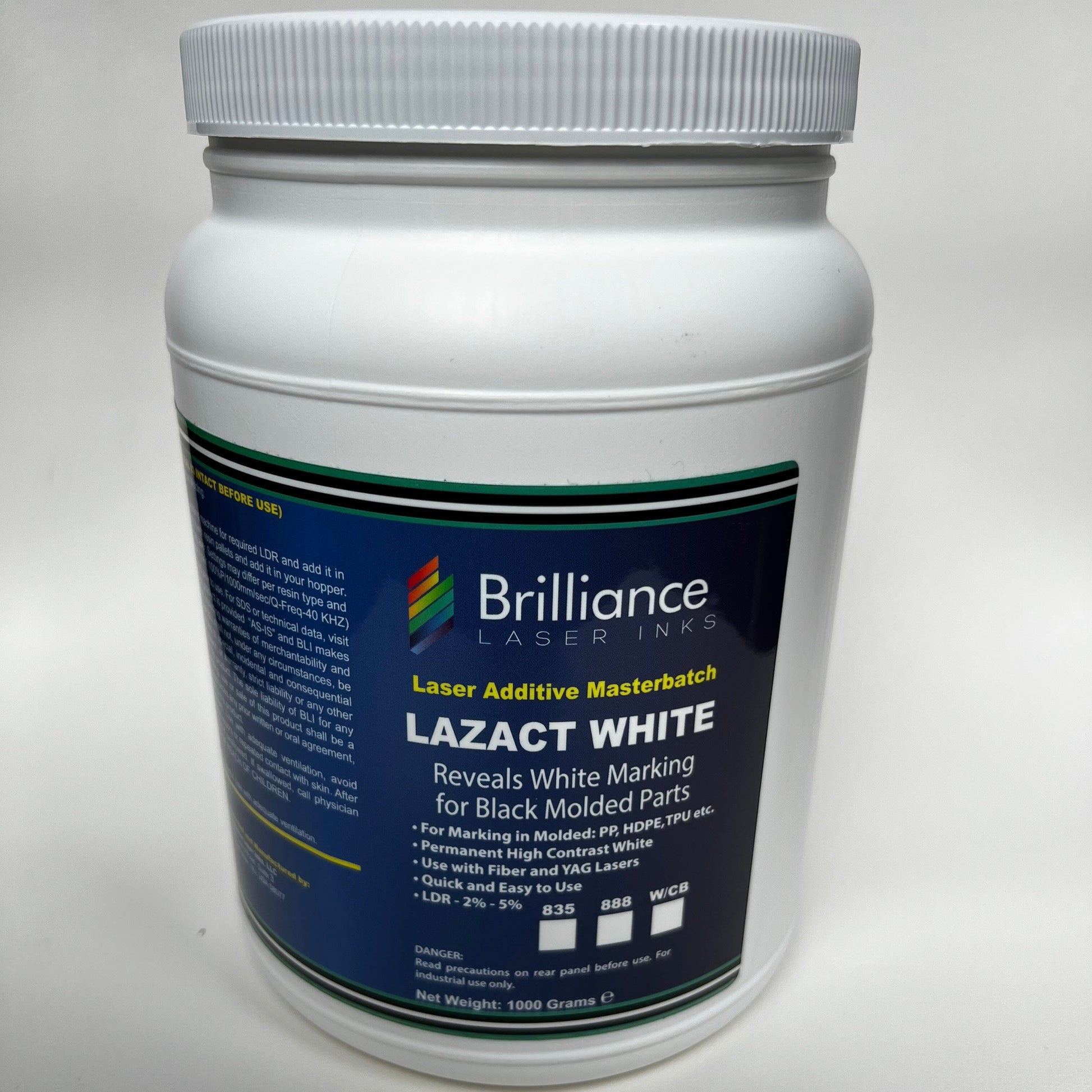 Lazact White - Laser Activated Additive for Black Color Molded Parts- Reveals White Marking - 1 KG - Prints White Plastics Brilliance Laser Inks, LLC 