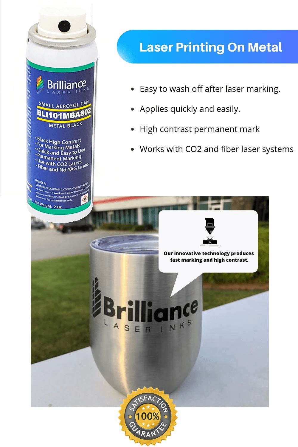 Black Metal Laser Spray Can - 2oz Aerosol Aerosol Brilliance Laser Inks, LLC 